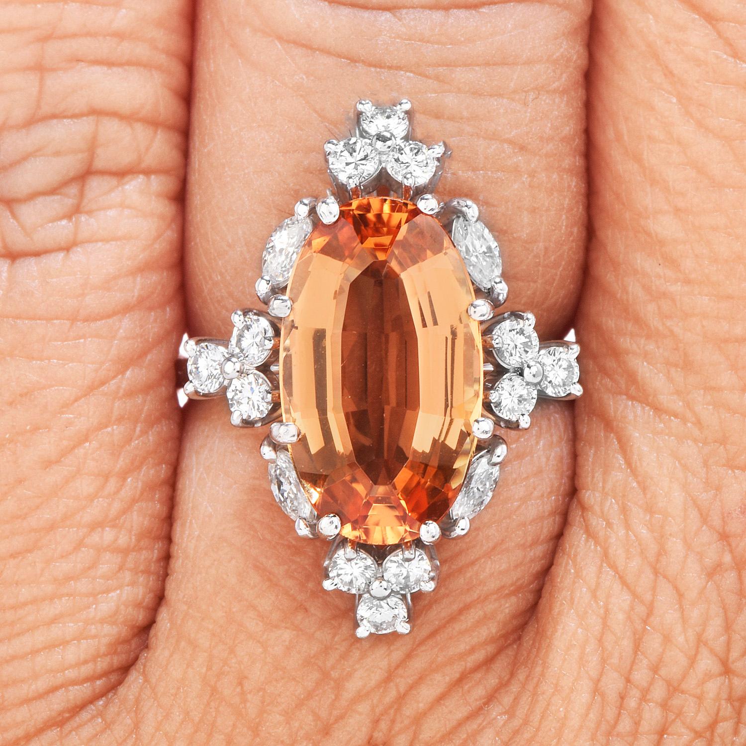 Oval Cut GIA Imperial Oval Topaz Diamond 18K Gold Cocktail Ring