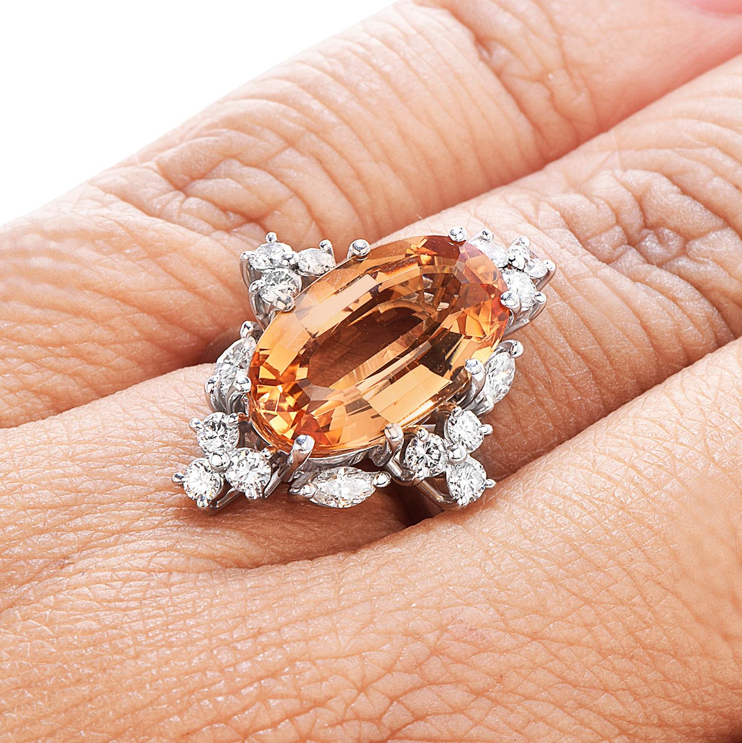 GIA Imperial Oval Topaz Diamond 18K Gold Cocktail Ring In Excellent Condition In Miami, FL