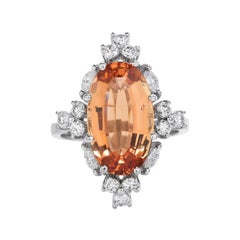 Retro GIA Imperial Oval Topaz Diamond 18K Gold Cocktail Ring