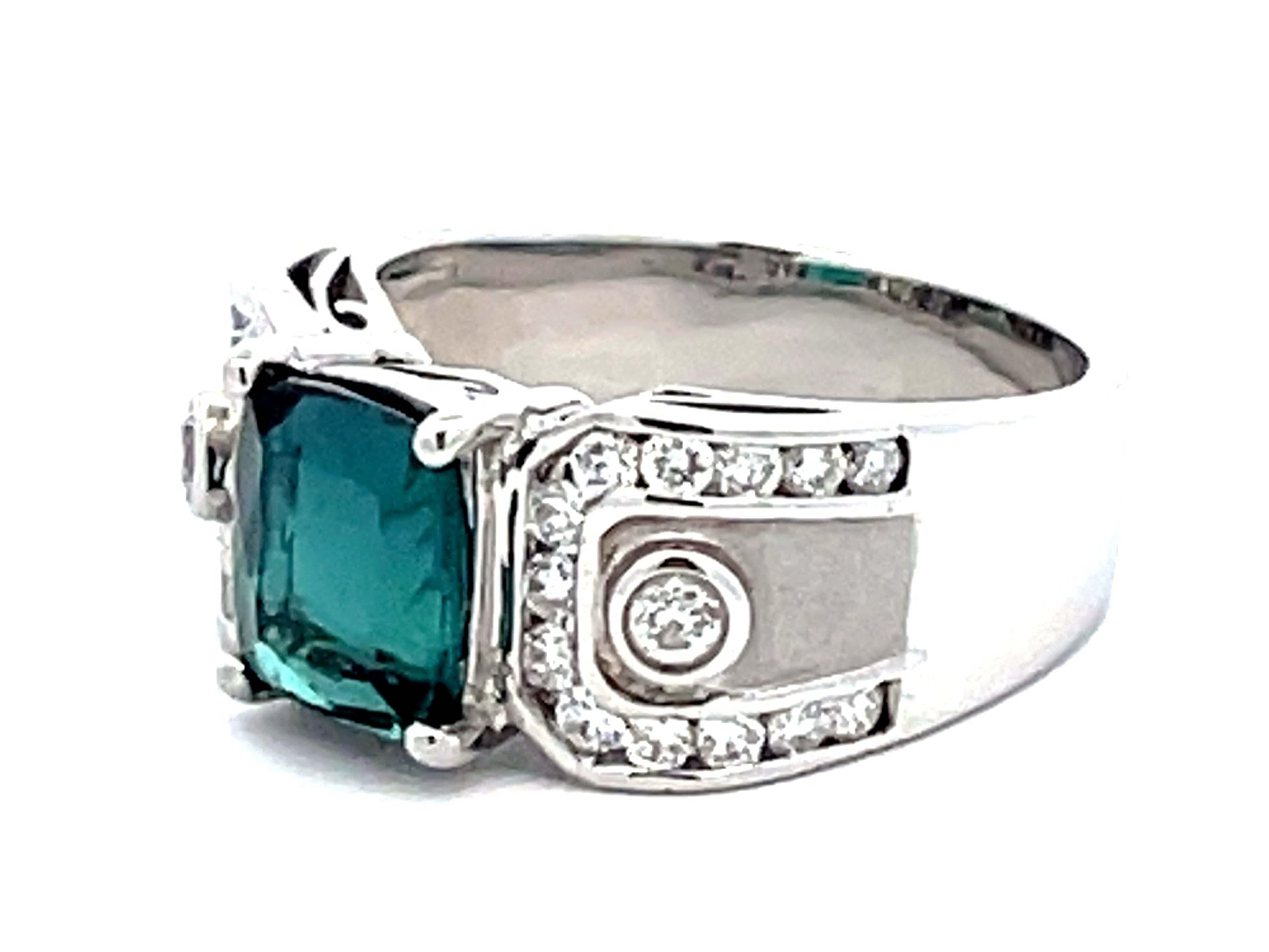 GIA Indicolite Tourmaline and Diamond Ring 14k White Gold In Excellent Condition For Sale In Honolulu, HI