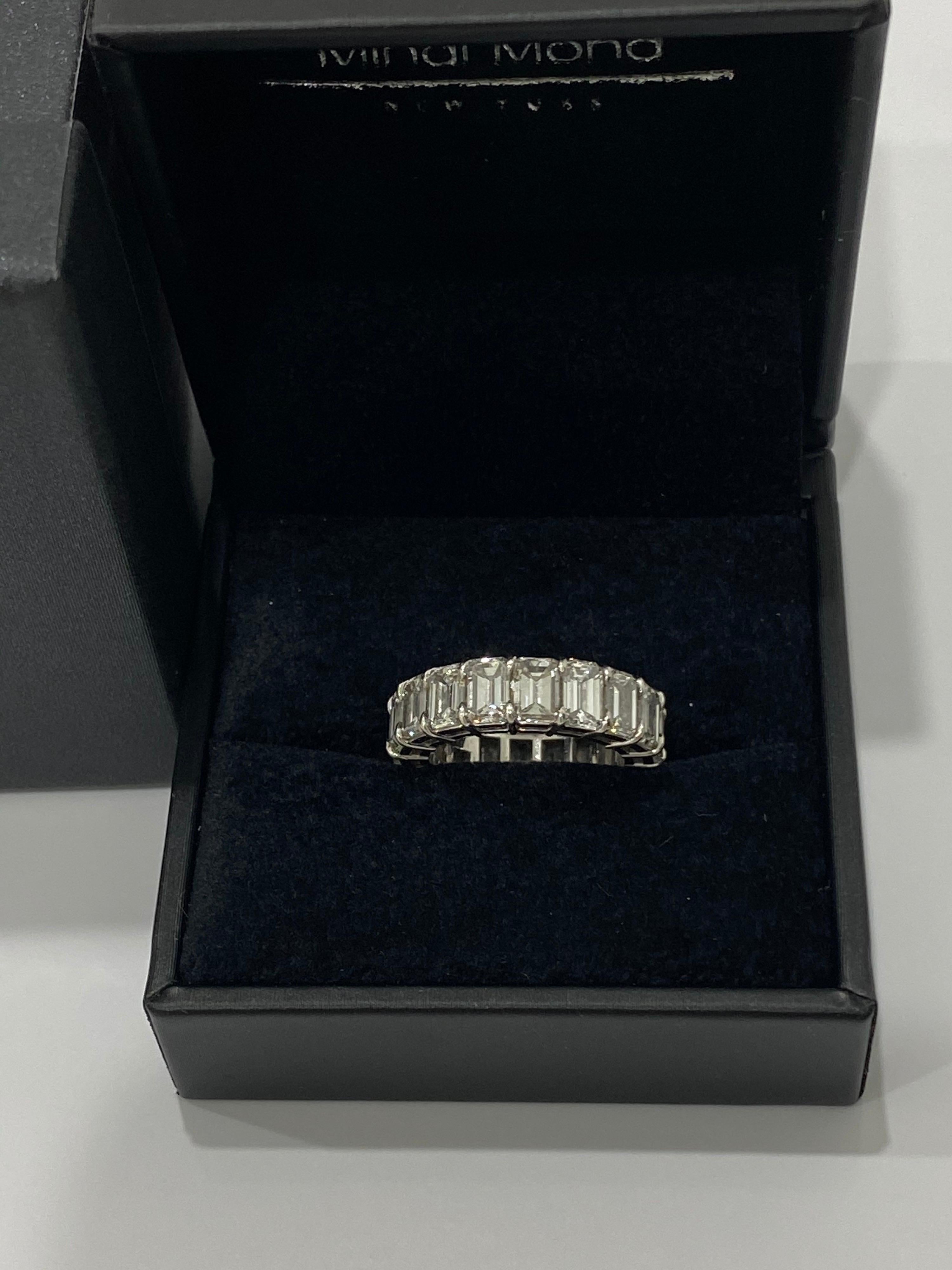 Contemporary GIA 9 Carat Emerald Cut Diamond Platinum Eternity Band Ring  For Sale