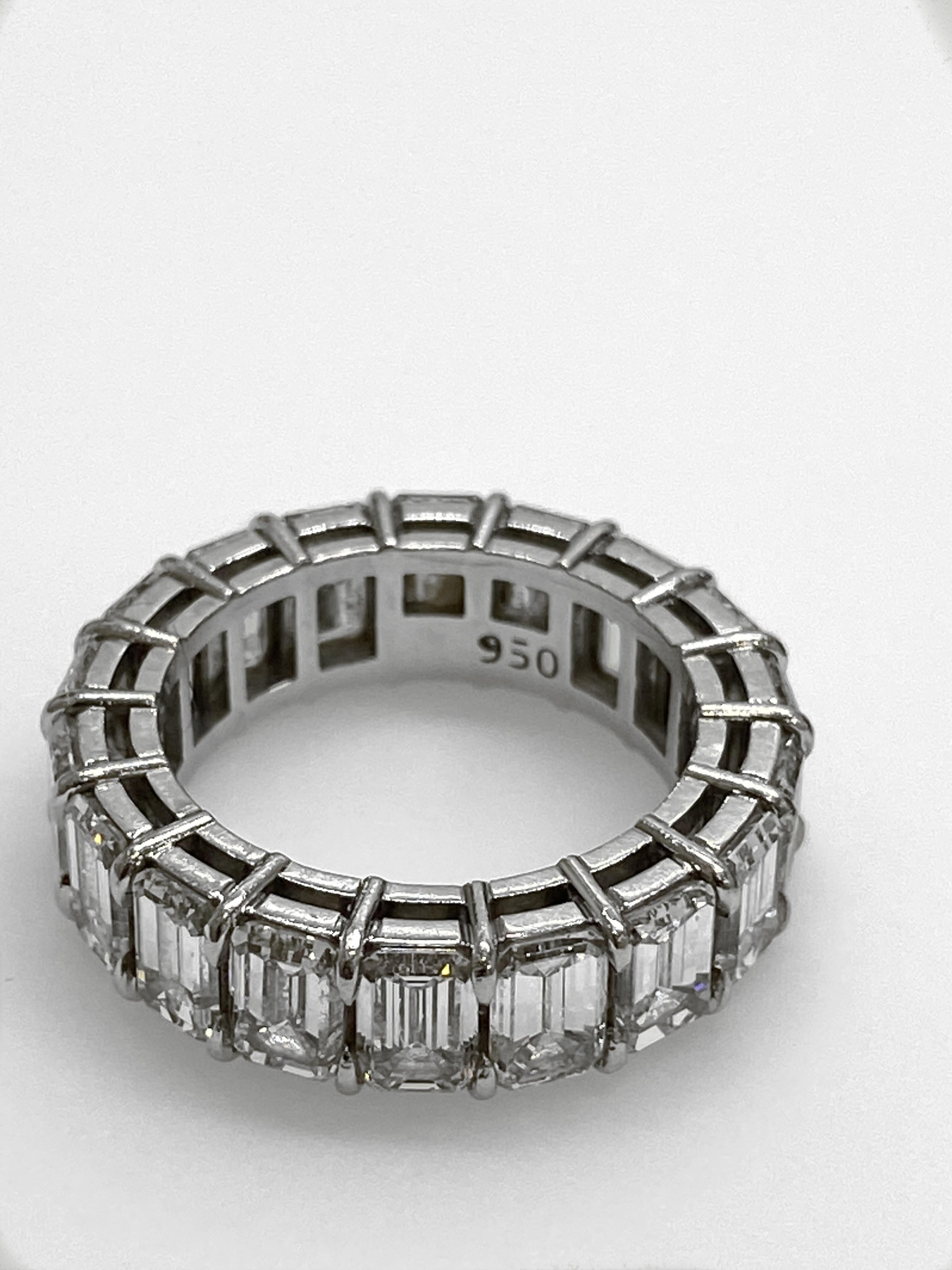 Women's or Men's GIA 9 Carat Emerald Cut Diamond Platinum Eternity Band Ring  For Sale