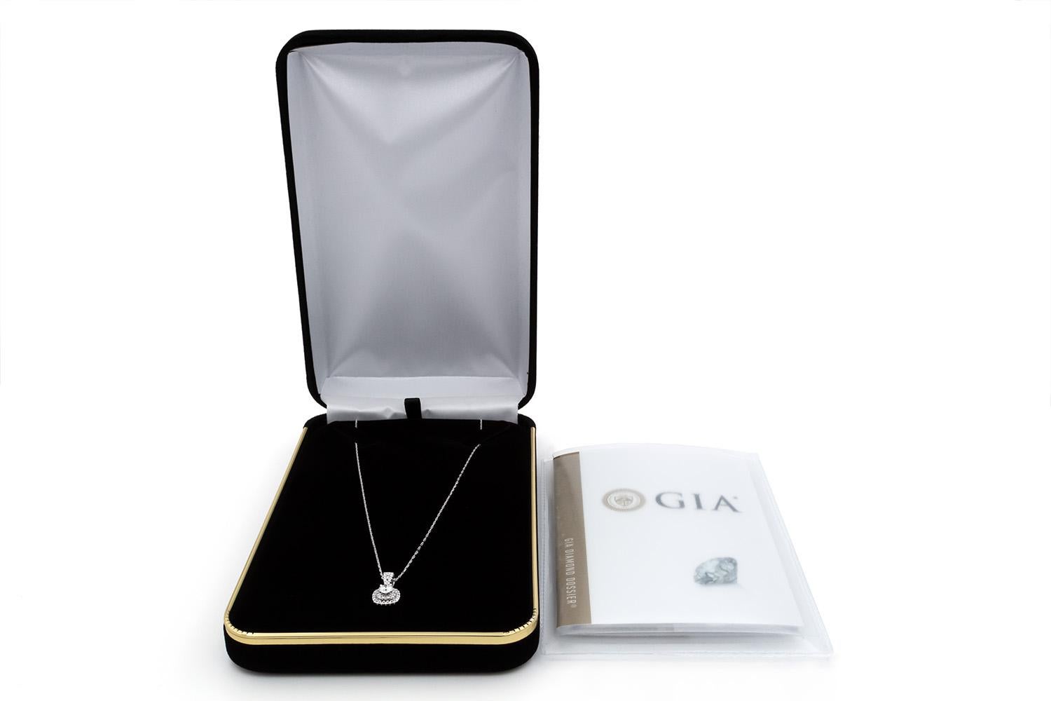 GIA Internally Flawless 18k White Gold & Diamond Pendant Necklace 0.85ctw For Sale 2
