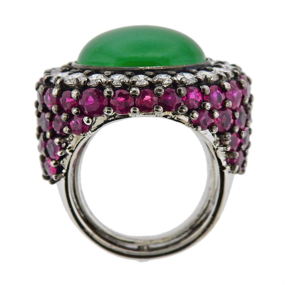 Women's GIA Jade Gold Diamond Ruby Ring