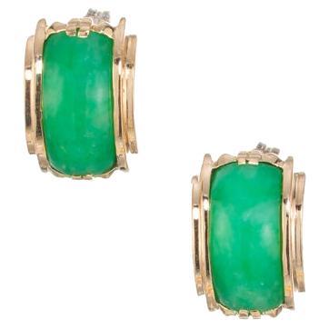 GIA Jadeite jade Rose Gold Domed Earrings  For Sale