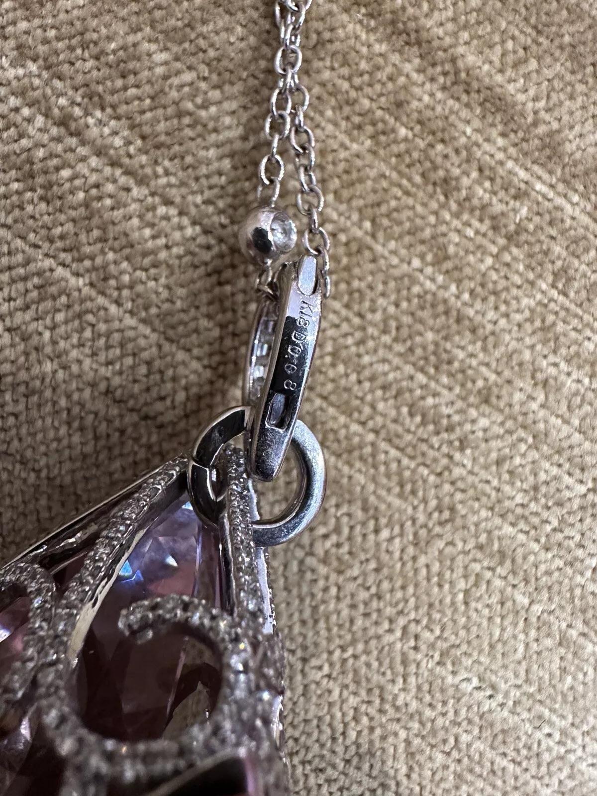 GIA Kunzite 149 carat Pearshape Pendant and Diamond Necklace in Platinum and 18k 2
