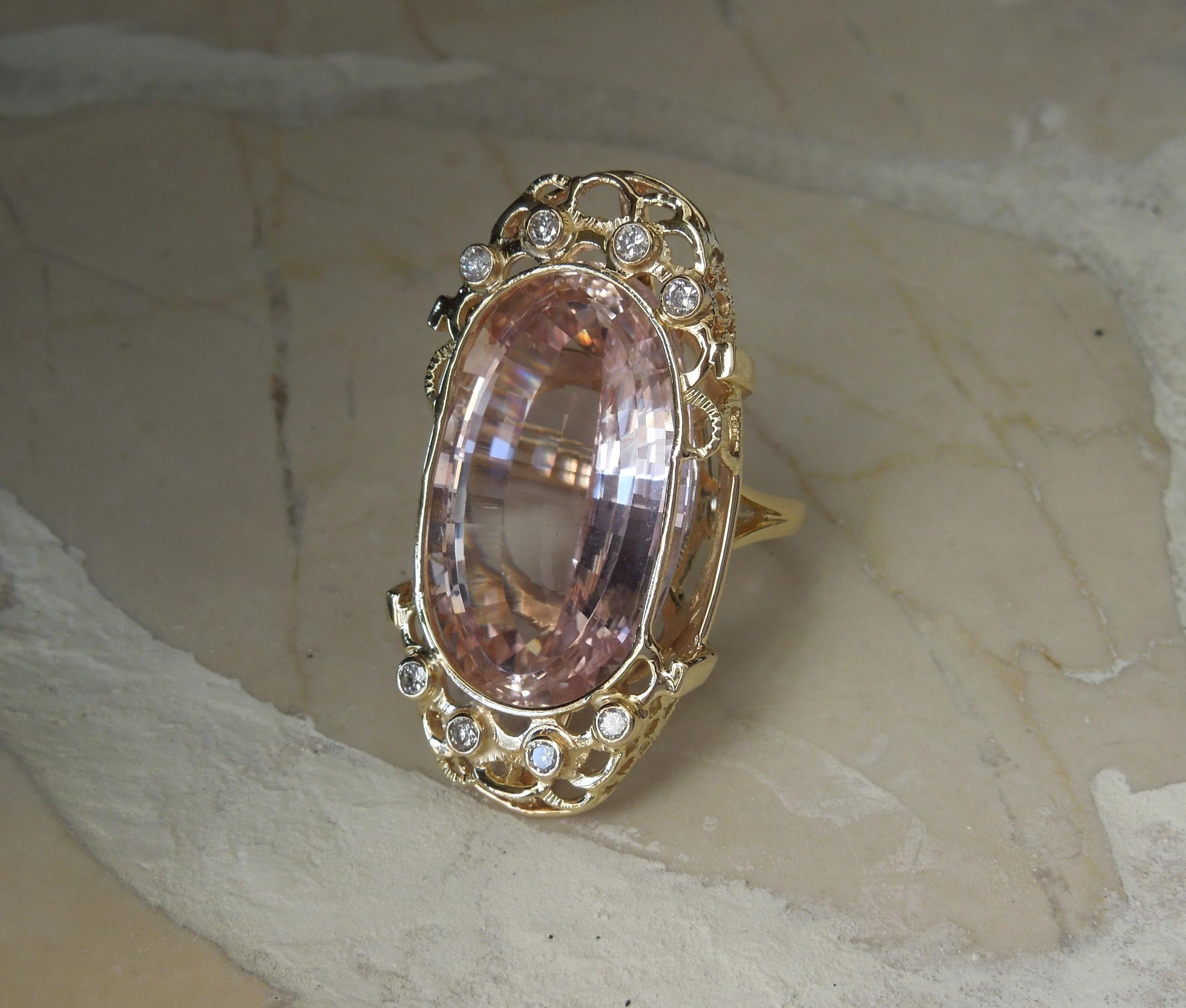 Round Cut 52 carat G.I.A. Certified Pink Kunzite Solitaire Ring For Sale