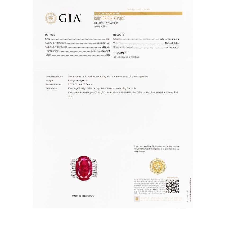 Women's or Men's GIA Large 9.10 Carats Natural No Heat Ruby Diamond Platinum Cocktail Ring For Sale