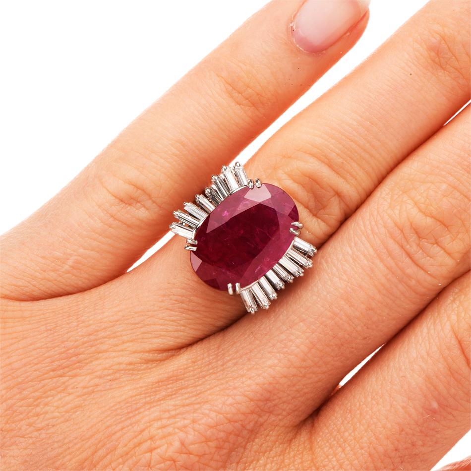 GIA Large 9.10 Carats Natural No Heat Ruby Diamond Platinum Cocktail Ring For Sale 1