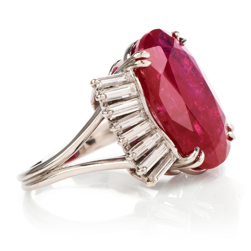 GIA Large 9.10 Carats Natural No Heat Ruby Diamond Platinum Cocktail Ring For Sale 2