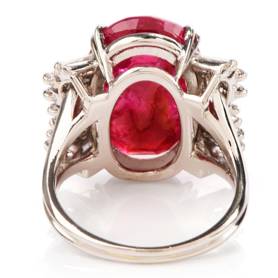 GIA Large 9.10 Carats Natural No Heat Ruby Diamond Platinum Cocktail Ring For Sale 3