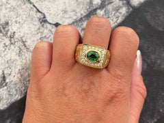 GIA Large Green Tsavorite Garnet and Diamond Halo Mens Ring 18k Yellow Gold