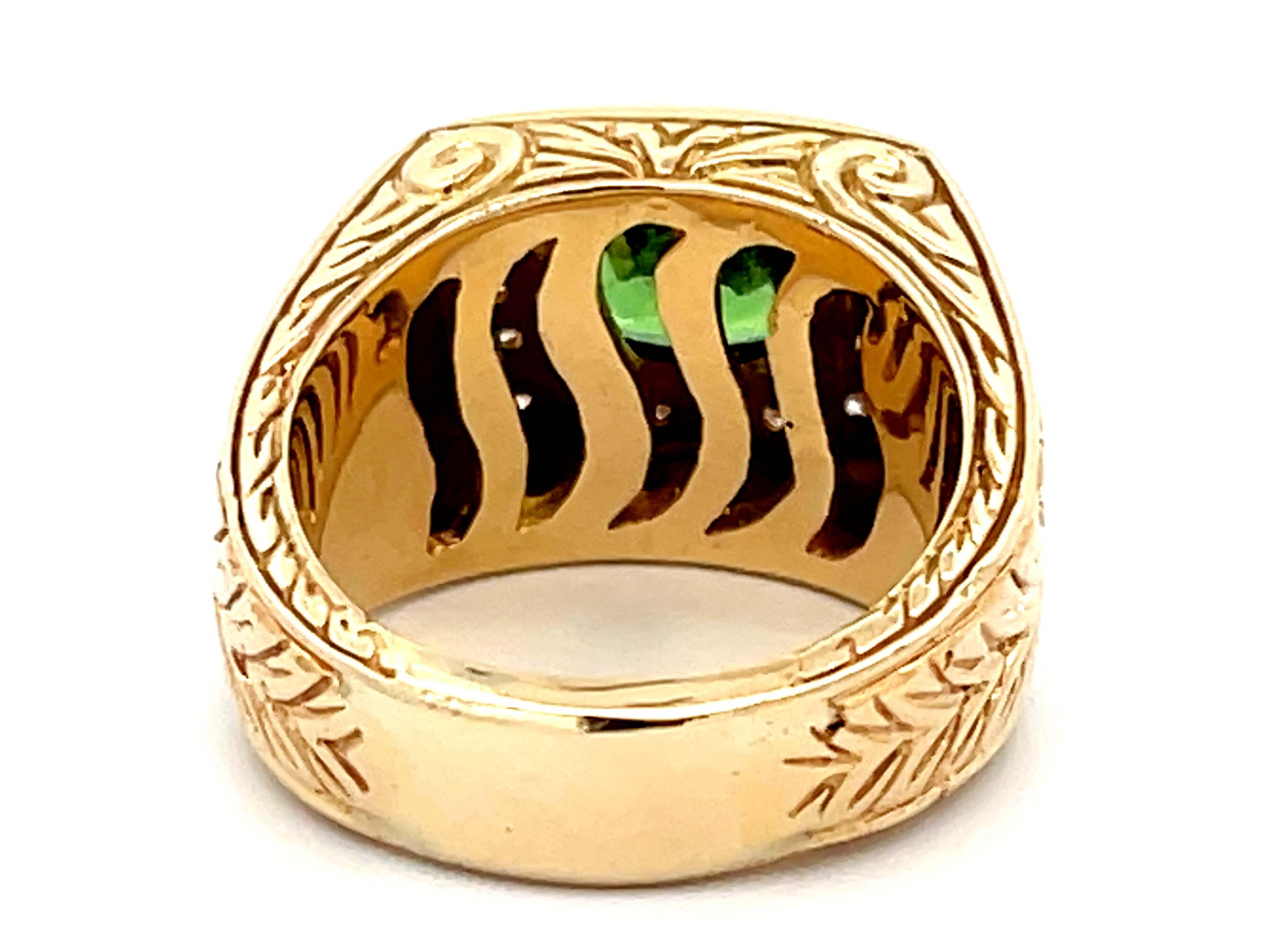 Women's or Men's GIA Large Green Tsavorite Garnet and Diamond Halo Mens Ring 18k Yellow Gold For Sale