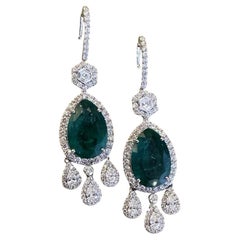 GIA Large Pear Emerald Drop Earrings with Diamonds in 18k White Gold