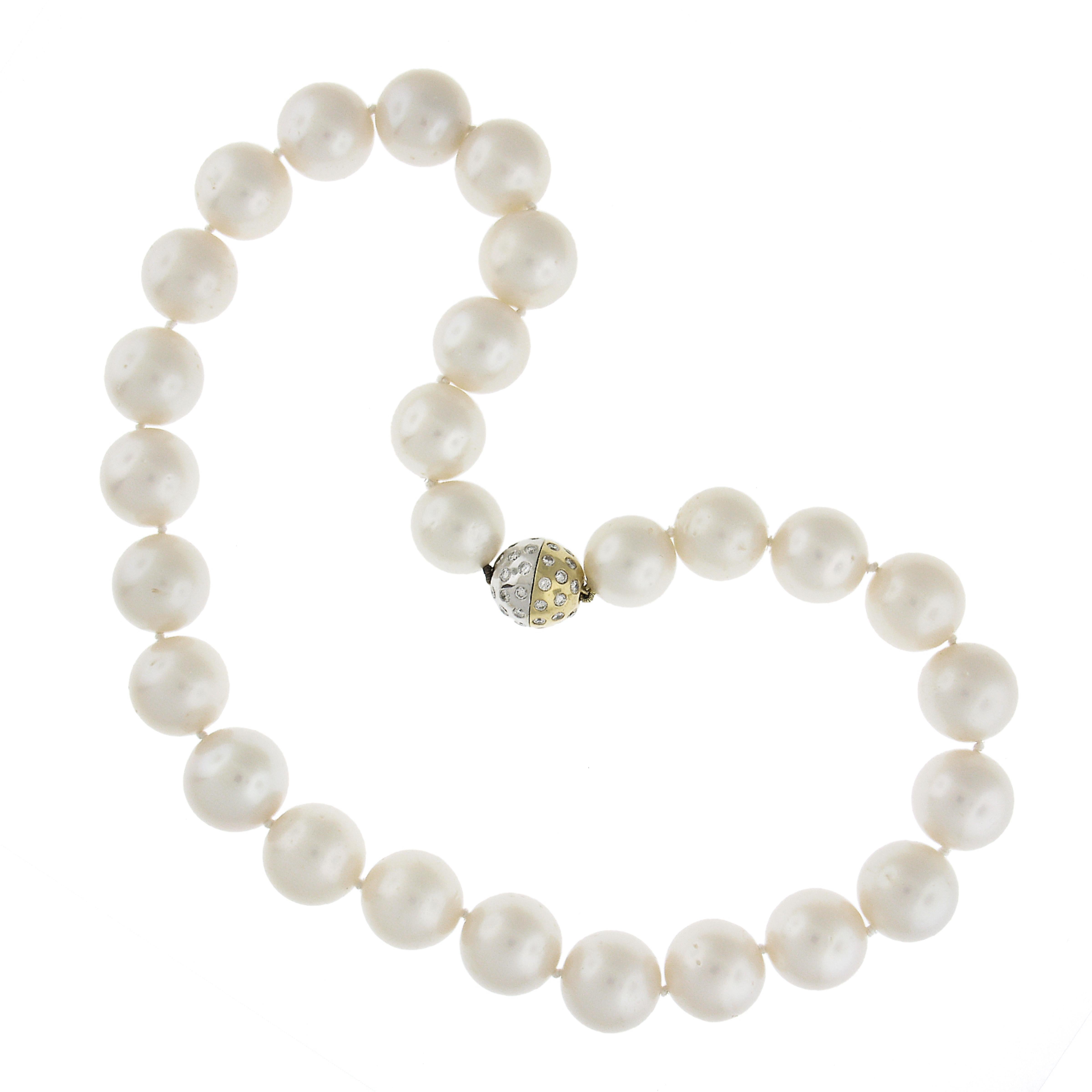 Women's Gia Large South Sea 15-17.42mm Pearl Strand 18k Gold Diamond Ball Screw Clasp For Sale