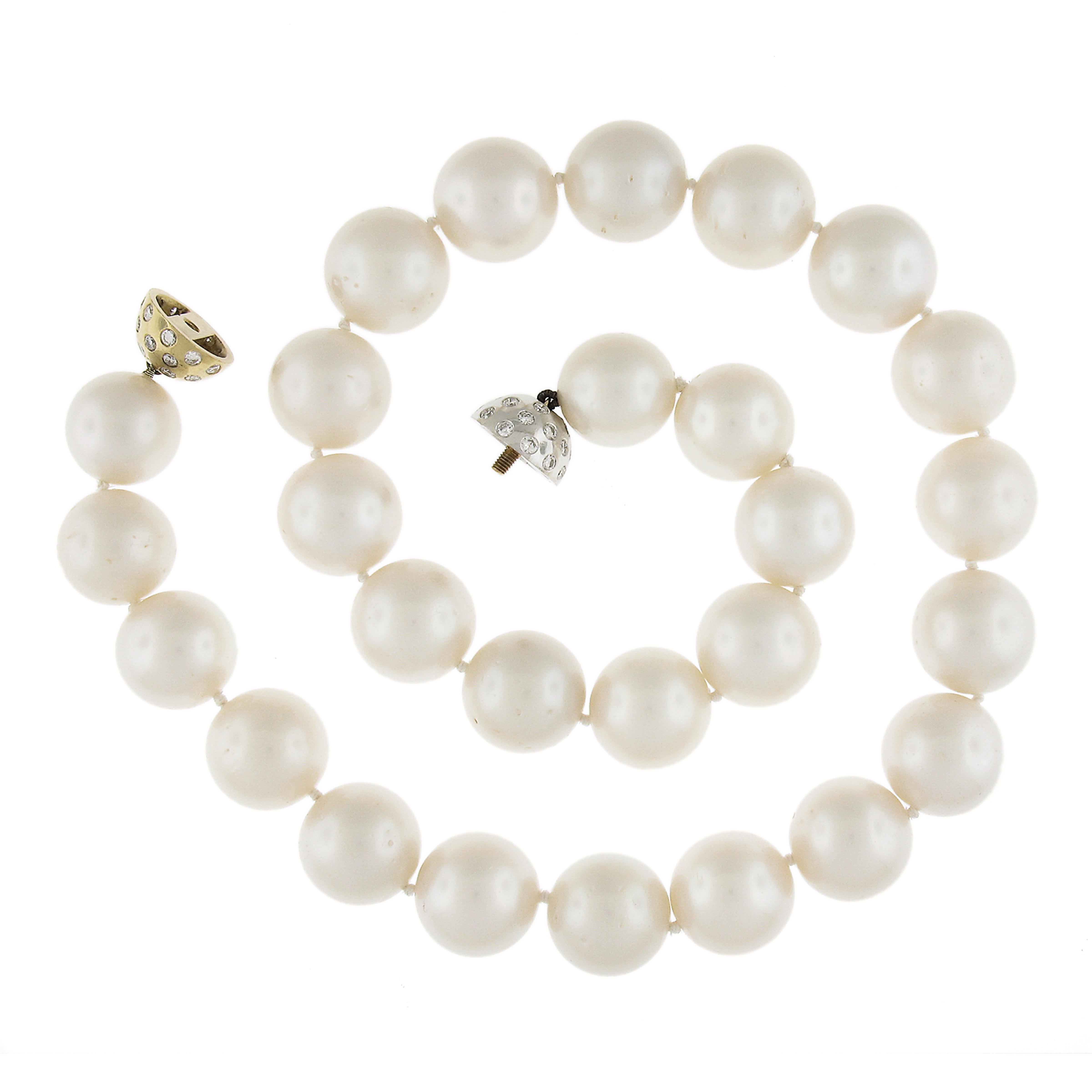 Gia Large South Sea 15-17.42mm Pearl Strand 18k Gold Diamond Ball Screw Clasp For Sale 1