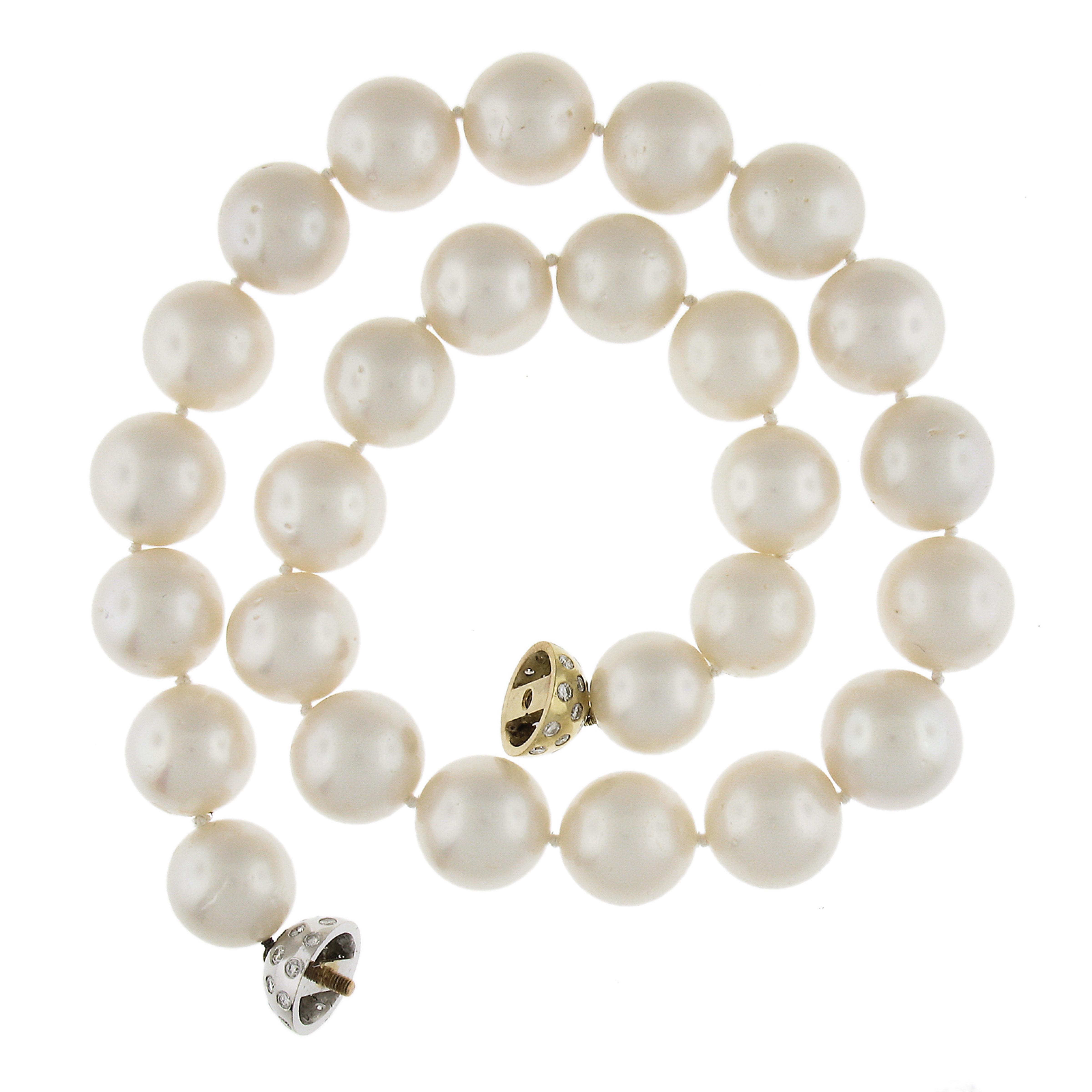 Gia Large South Sea 15-17.42mm Pearl Strand 18k Gold Diamond Ball Screw Clasp For Sale 2