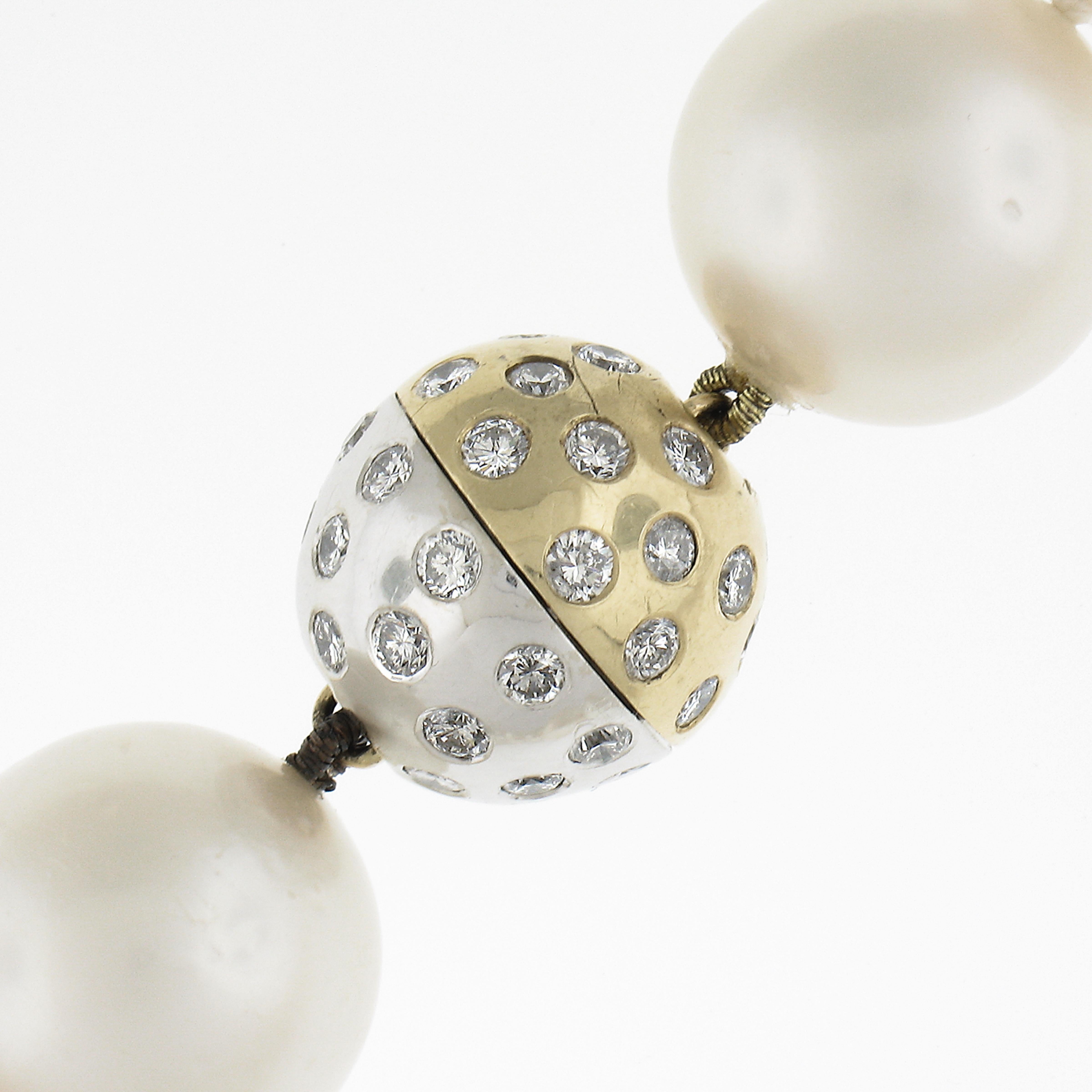 Gia Large South Sea 15-17.42mm Pearl Strand 18k Gold Diamond Ball Screw Clasp For Sale 3