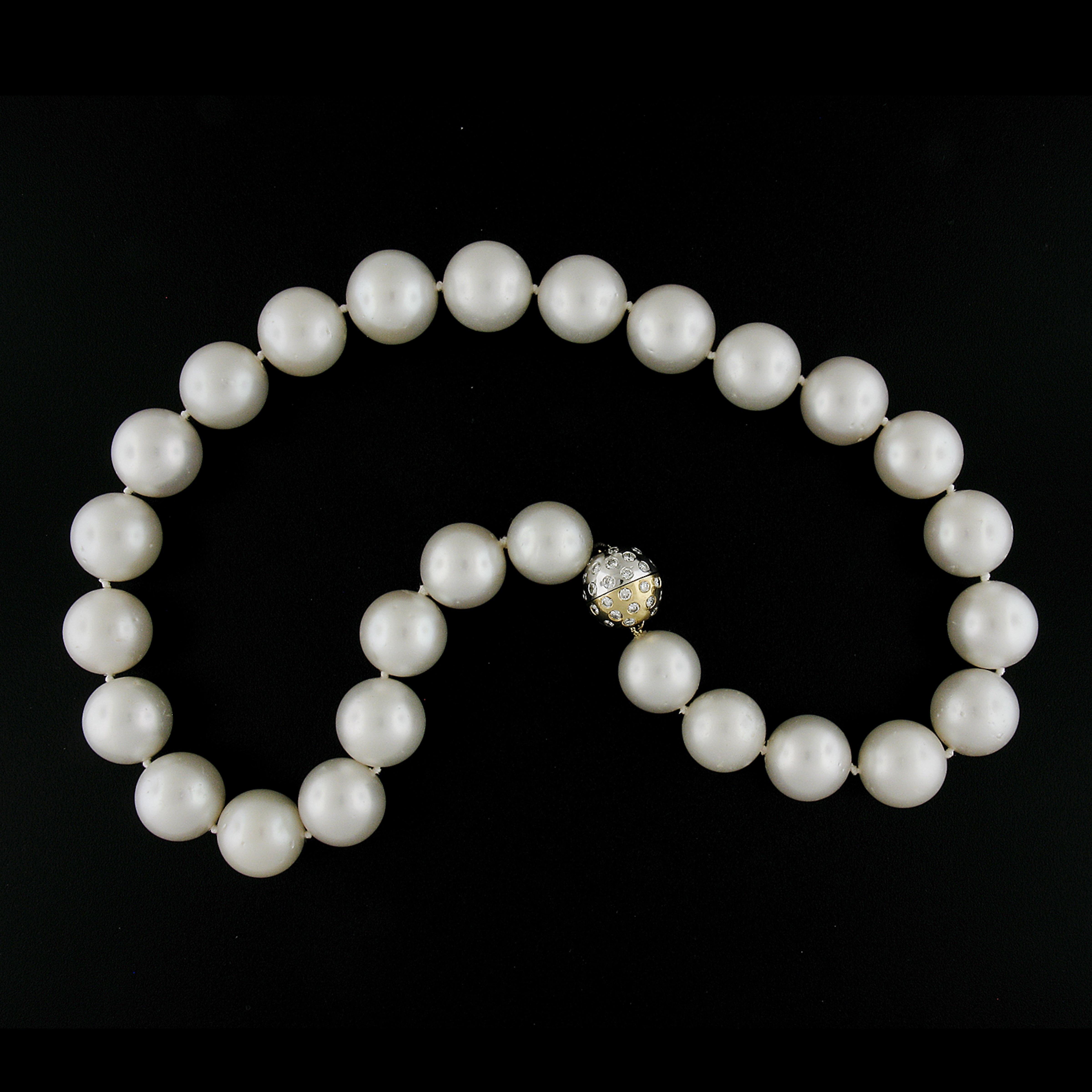Gia Large South Sea 15-17.42mm Pearl Strand 18k Gold Diamond Ball Screw Clasp For Sale 4
