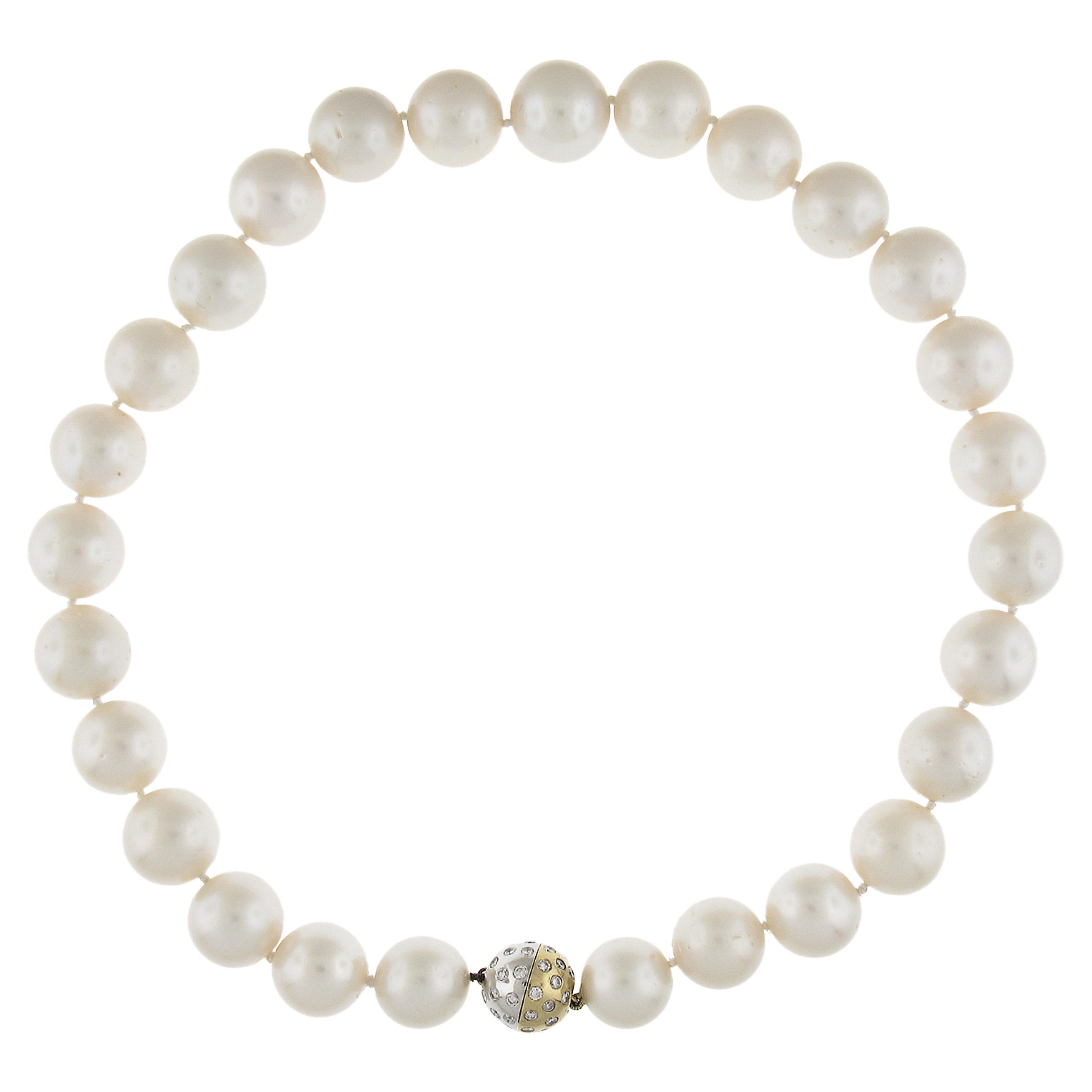 Gia Large South Sea 15-17.42mm Pearl Strand 18k Gold Diamond Ball Screw Clasp