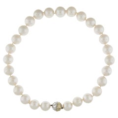 Gia Large South Sea 15-17.42mm Pearl Strand 18k Gold Diamond Ball Screw Clasp