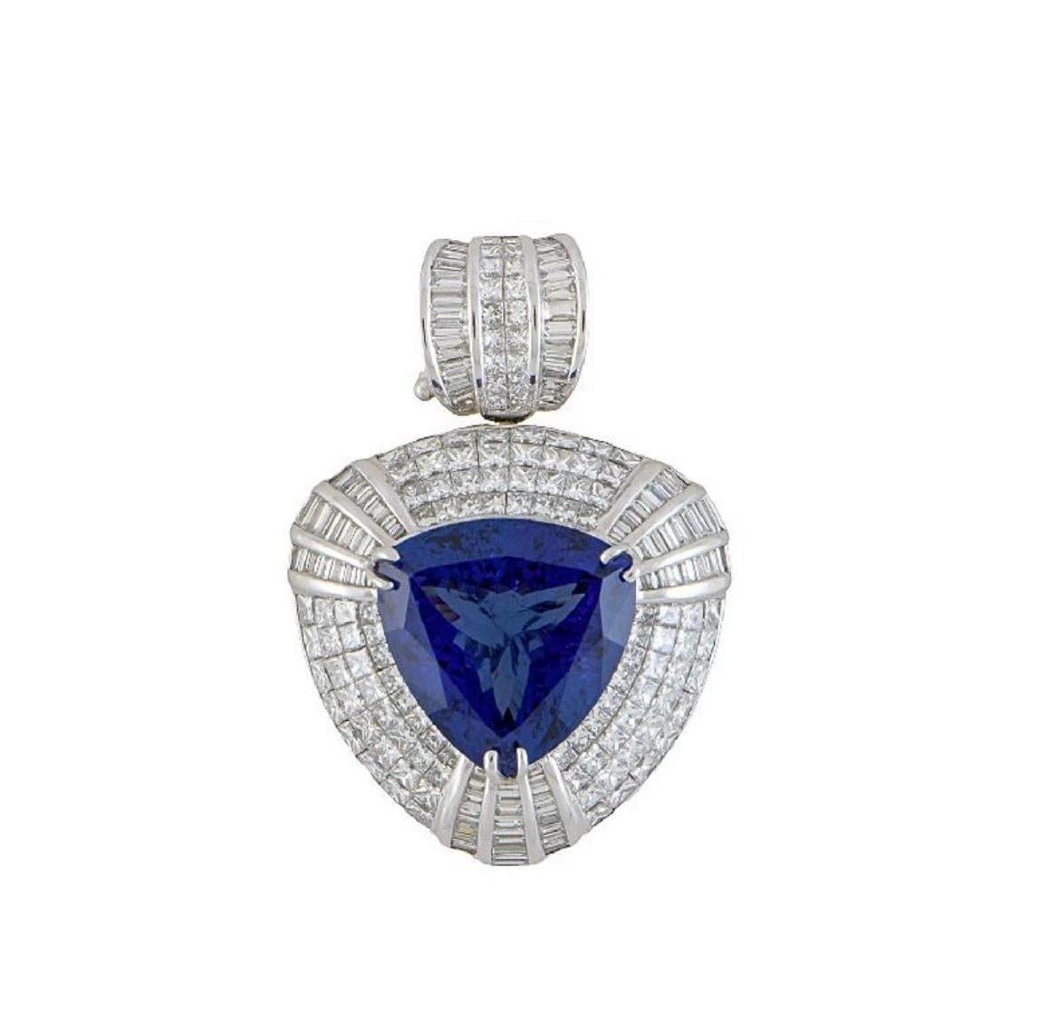 GIA Large Tanzanite and Diamond Pendant in 18k White Gold