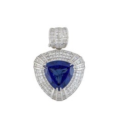 GIA Large Tanzanite and Diamond Pendant in 18k White Gold