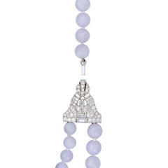 GIA Lavender Jadeite Double Strand Necklace with 2 Carat Diamond Platinum Clasp