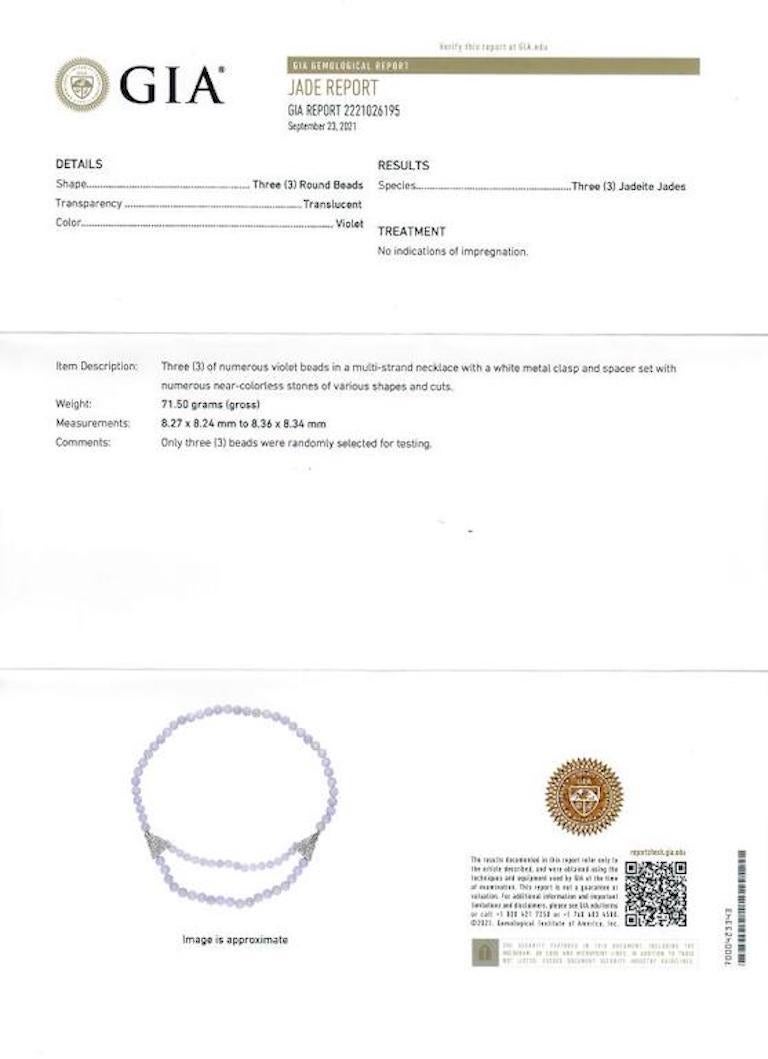 Perlina Collana a doppio filo di giadeite lavanda GIA con chiusura in platino con diamante da 2 carati in vendita