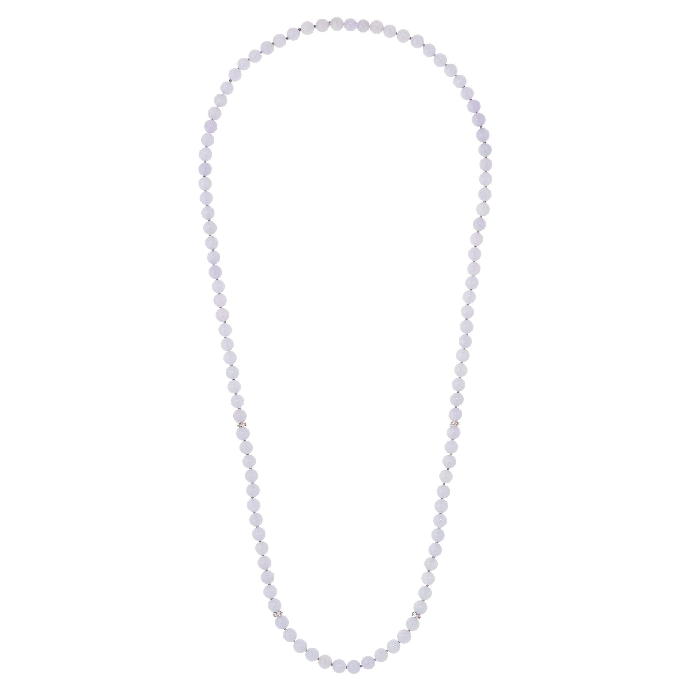 GIA Lavender Jadeite Necklace with Diamond Rondelles in 18 Karat White Gold For Sale