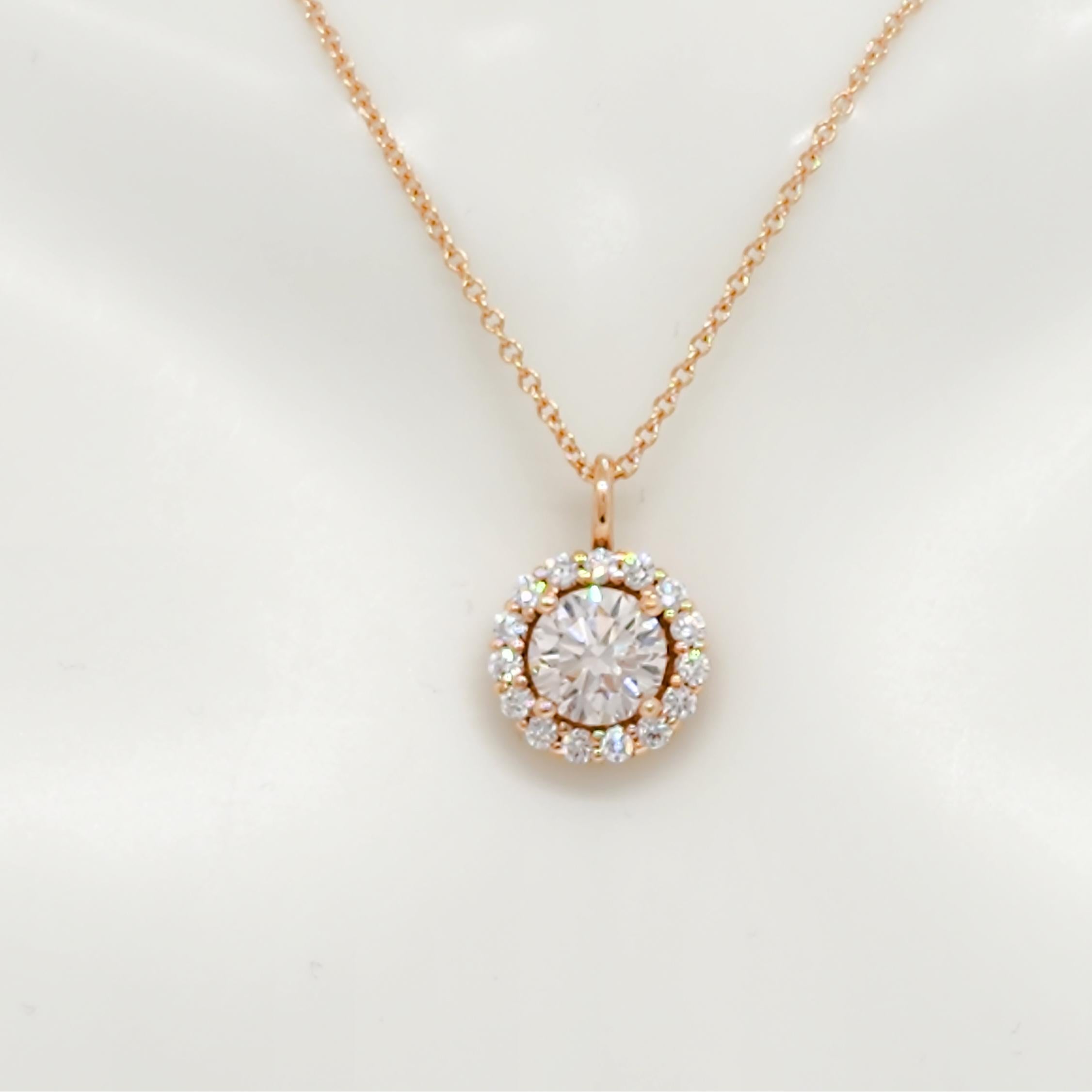 GIA Light Pink Brown Diamond Round Pendant Necklace in 14k Rose Gold For Sale 1