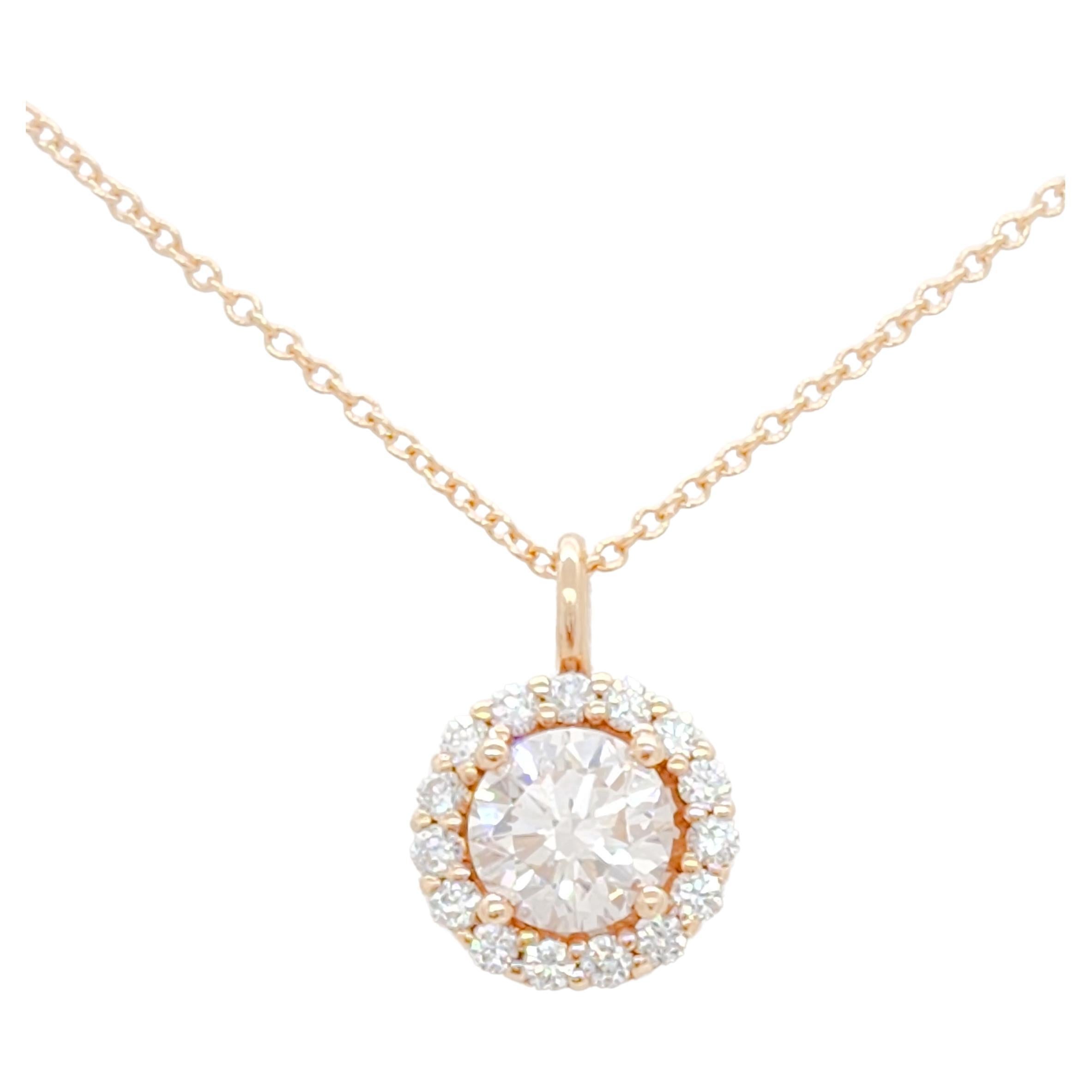 GIA Light Pink Brown Diamond Round Pendant Necklace in 14k Rose Gold For Sale