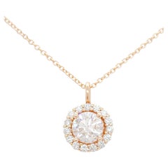 GIA Light Pink Brown Diamond Round Pendant Necklace in 14k Rose Gold