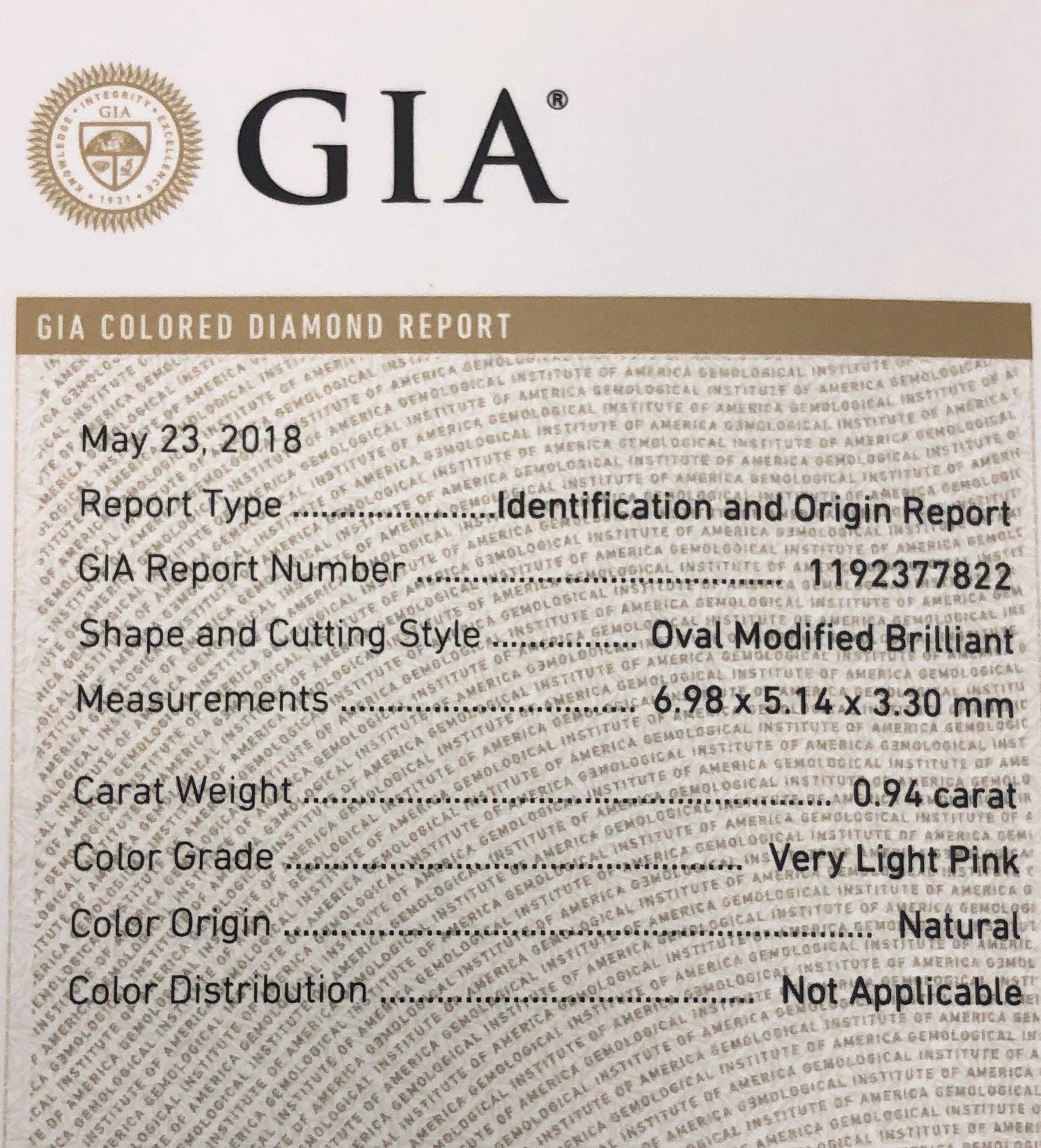 GIA Light Pink Diamond .94 Carat in 18 Karat Rose Gold Bezel Mount 1