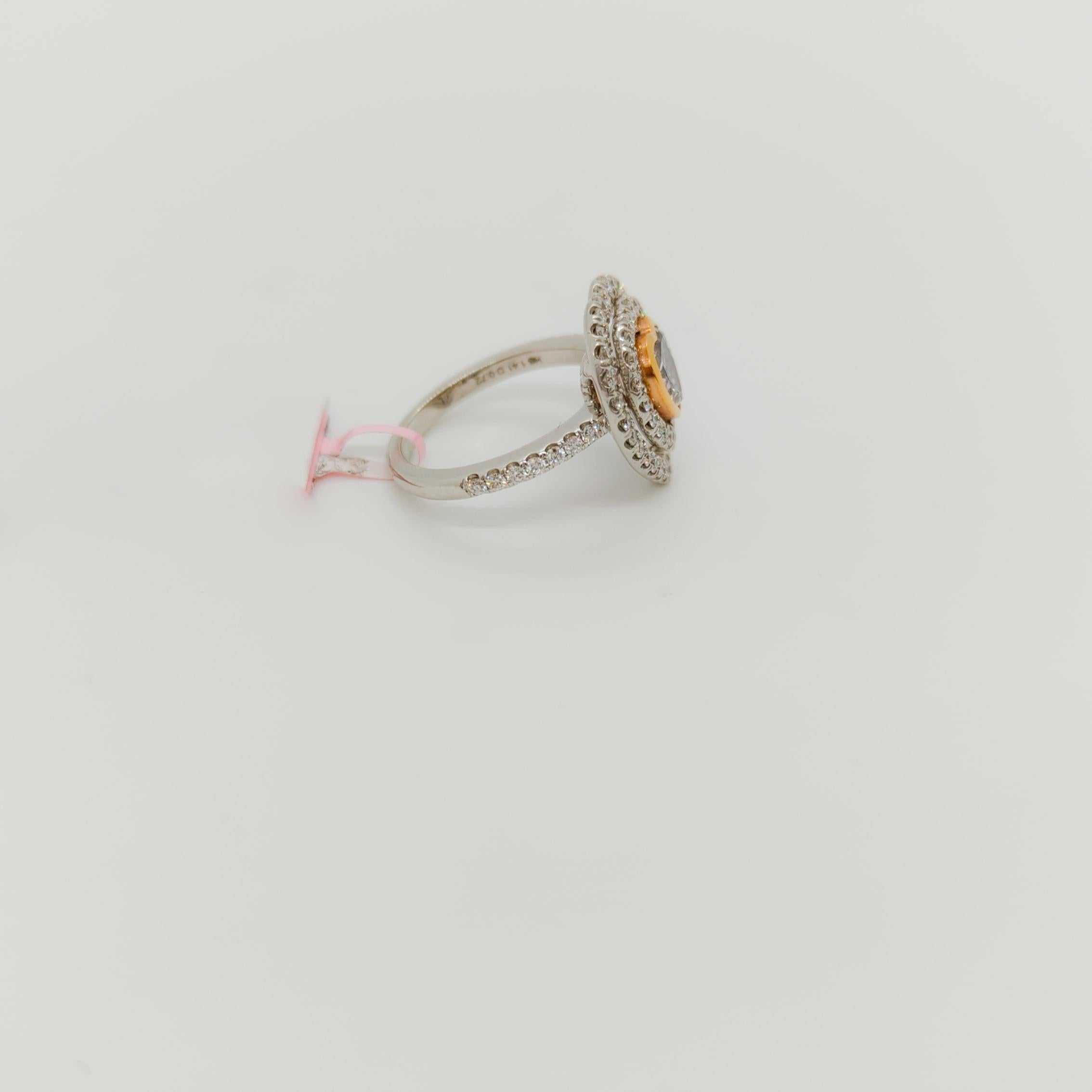 Women's or Men's GIA Light Pink Heart Shape Diamond Ring in 18K Two Tone Gold For Sale