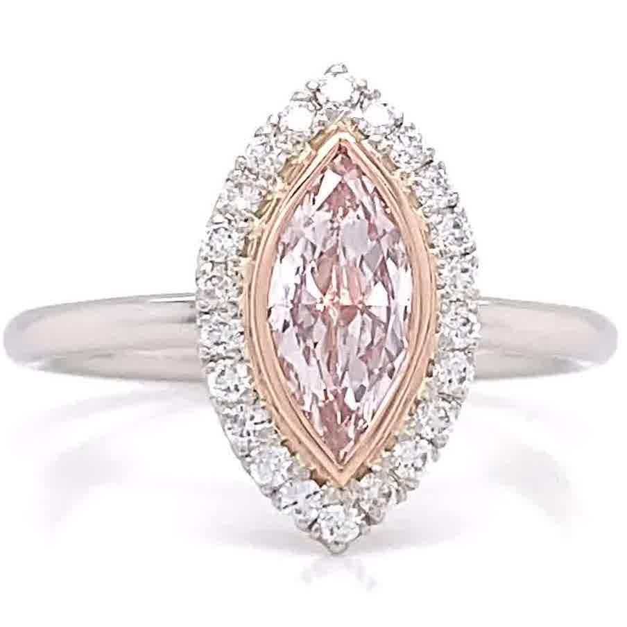 GIA Light Pink Marquise Cut Diamond Platinum Engagement Ring In New Condition In Beverly Hills, CA