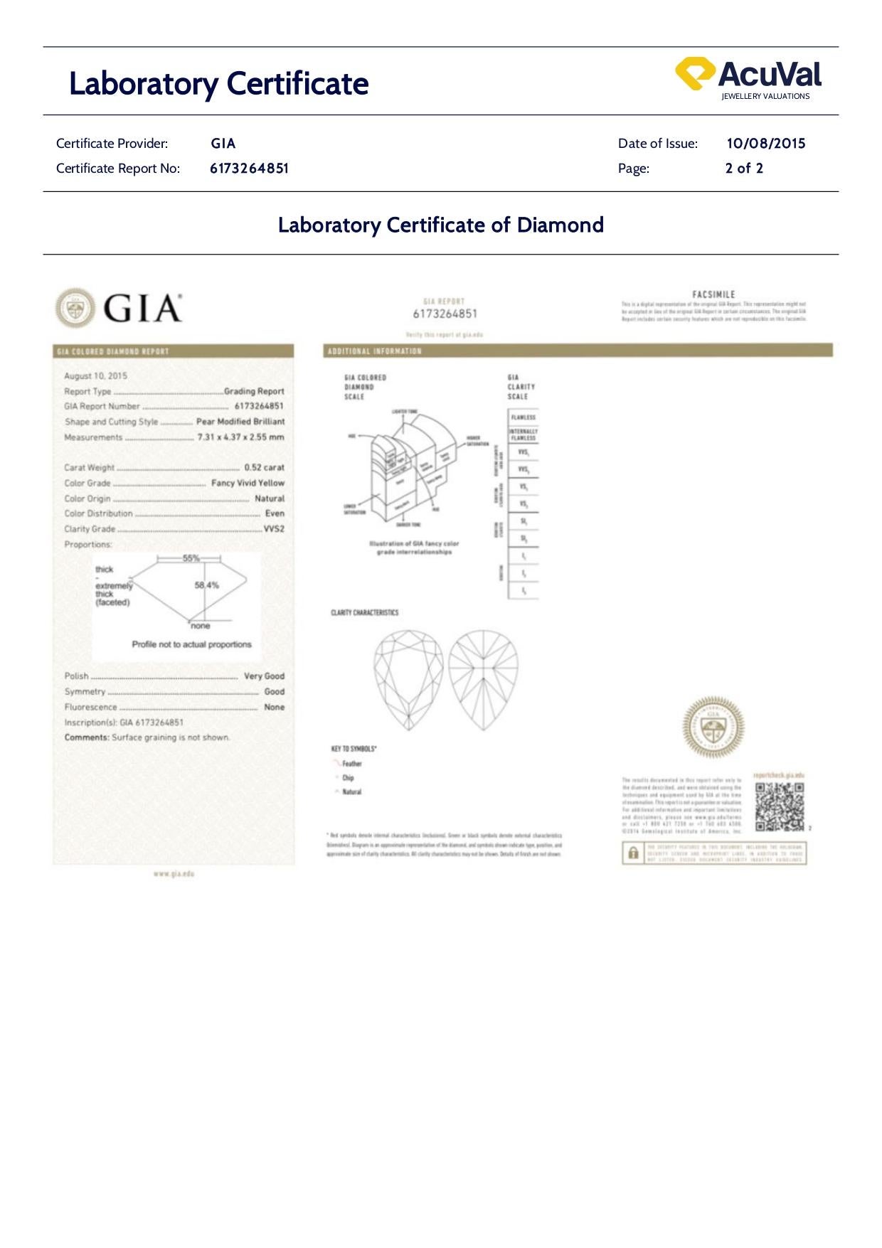 GIA Loose Natural Fancy Vivid Yellow Diamond 0.52ct For Sale 4