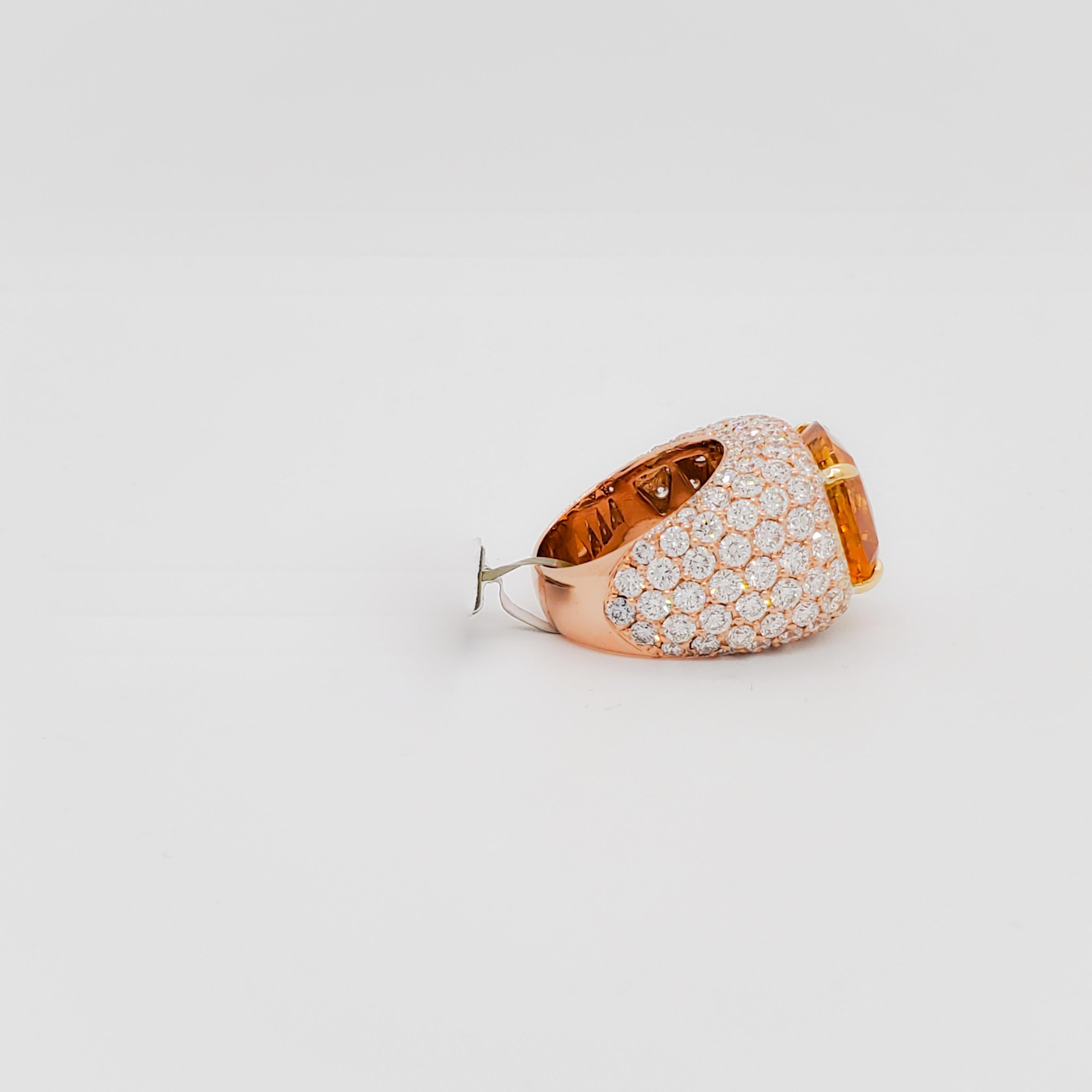 Cushion Cut GIA Lugano Orange Sapphire and Diamond Cocktail Ring in 18k Rose Gold