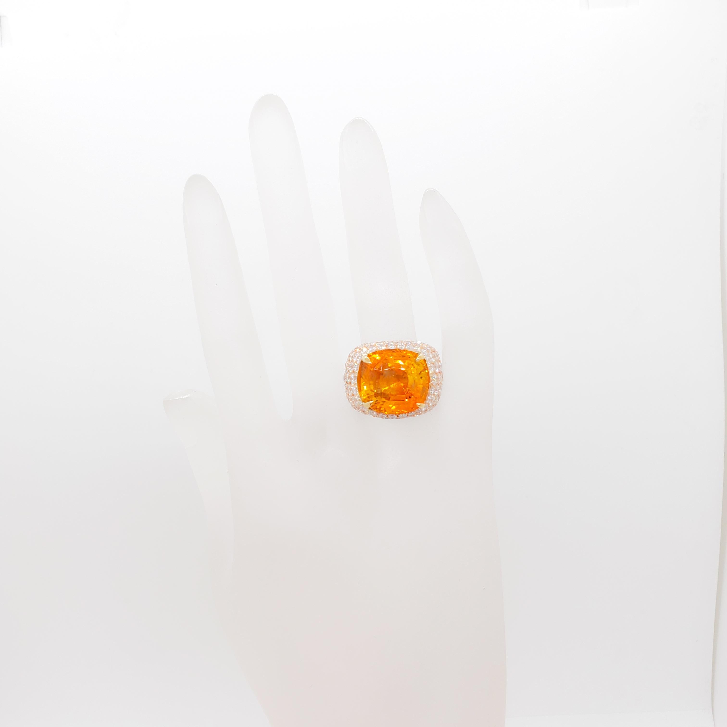 GIA Lugano Orange Sapphire and Diamond Cocktail Ring in 18k Rose Gold In New Condition In Los Angeles, CA