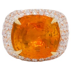 Bague cocktail Lugano en or rose 18 carats avec saphir orange et diamants certifiés GIA