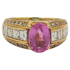 GIA Madagascar Purplish Pink Oval Sapphire and White Diamond Ring in 18K 