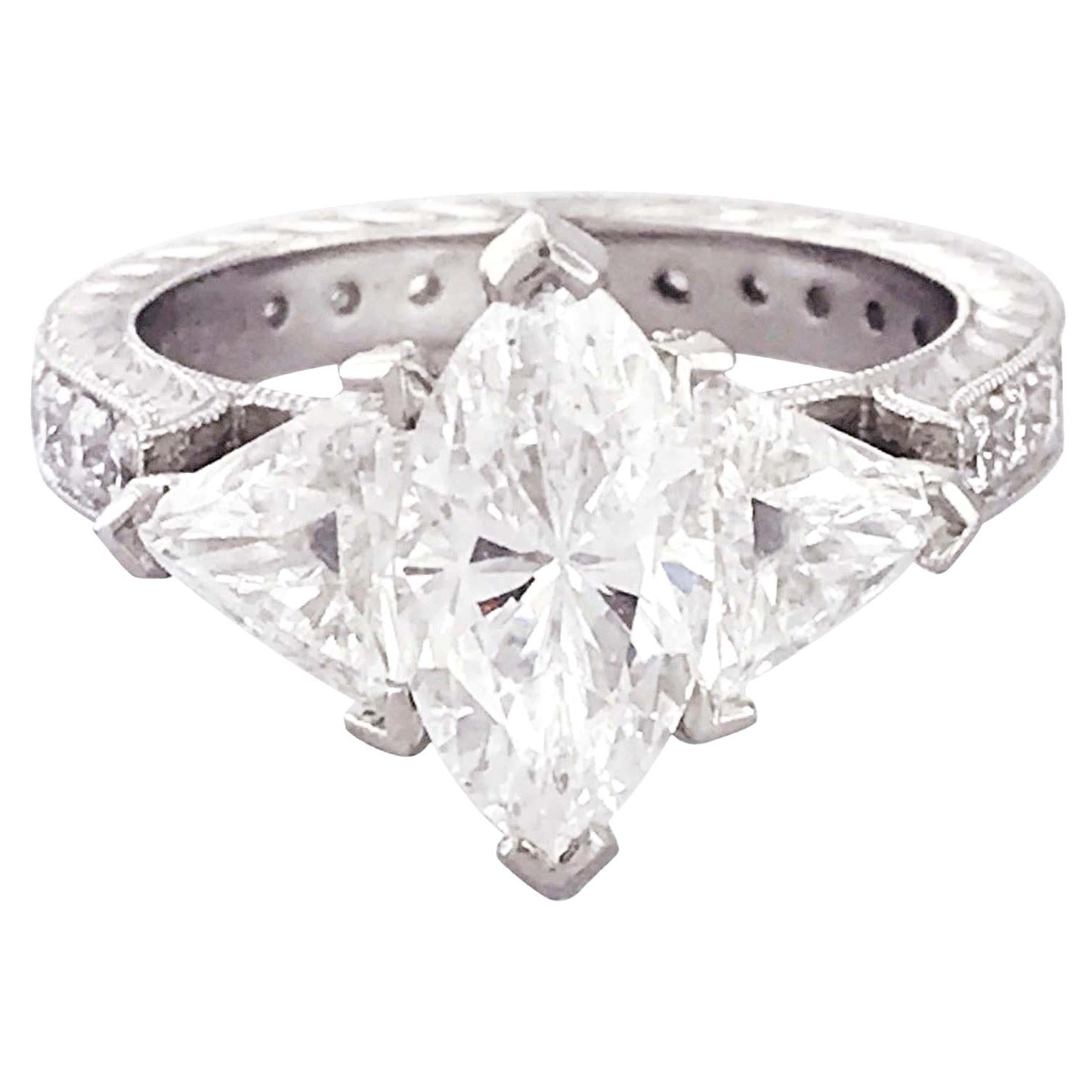 GIA Marquise and Trillion 3.50 Diamond Custom Platinum Three-Stone Ring