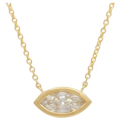 GIA Marquise Bezel Pendant Necklace in 18k Yellow Gold