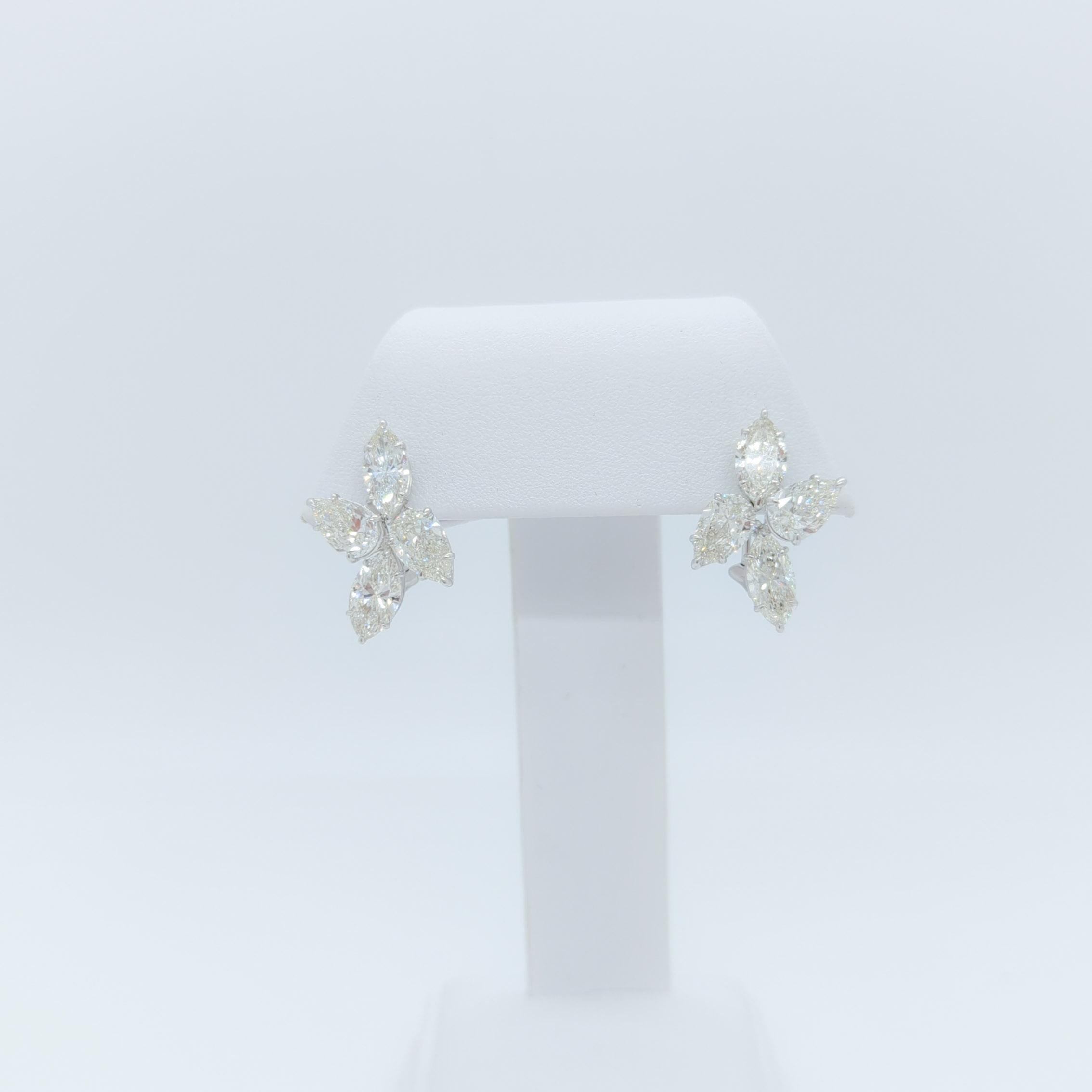 Women's or Men's GIA Marquise & Pear Shape Diamond Lever Back Earrings in 18K White Gold For Sale