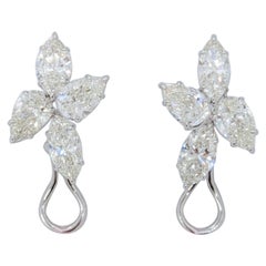 GIA Marquise 
Pear Shape Diamond Lever Back Earrings in 18K White Gold