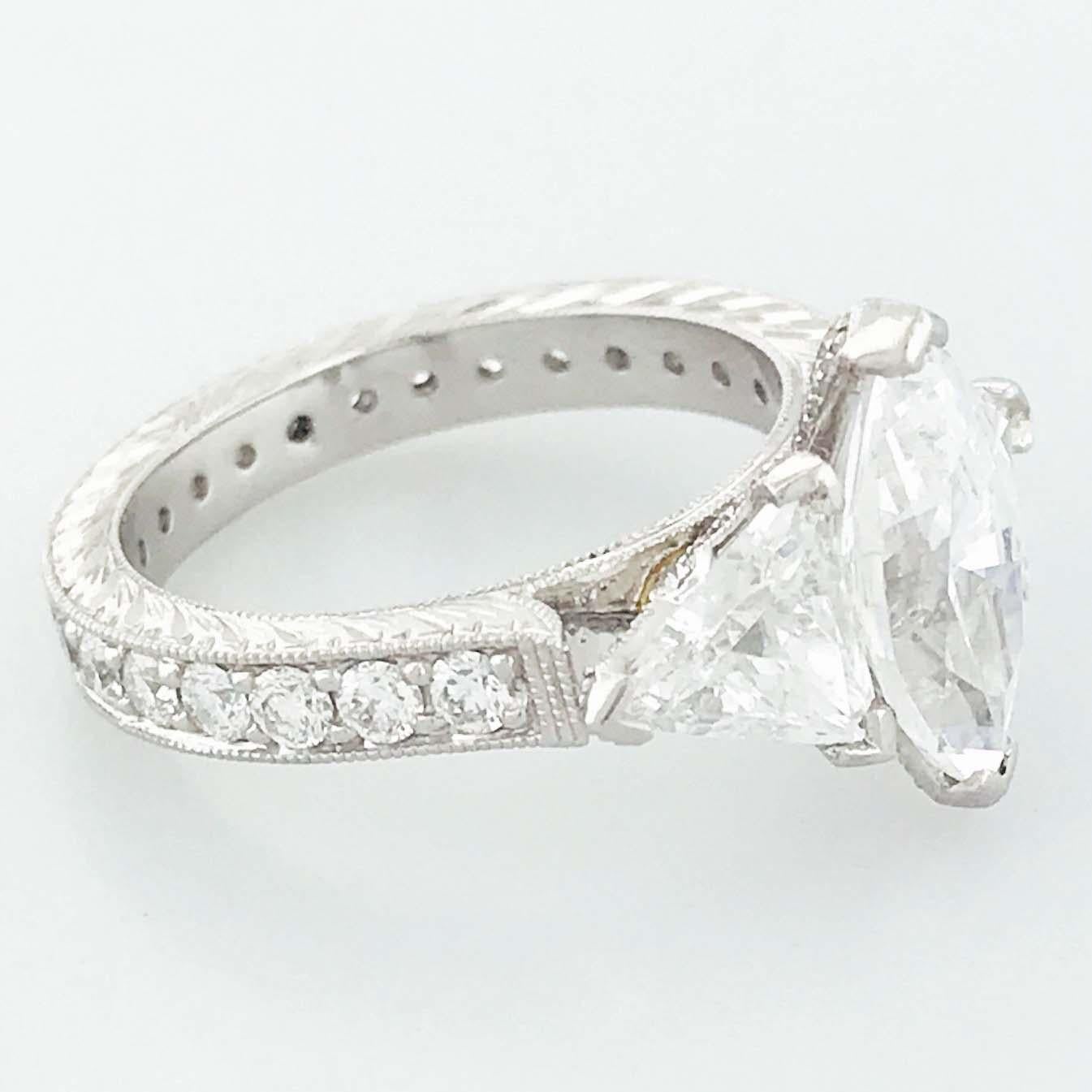 GIA Marquise and Trillion 3.50 Diamond Custom Platinum Three-Stone Ring In New Condition For Sale In Austin, TX