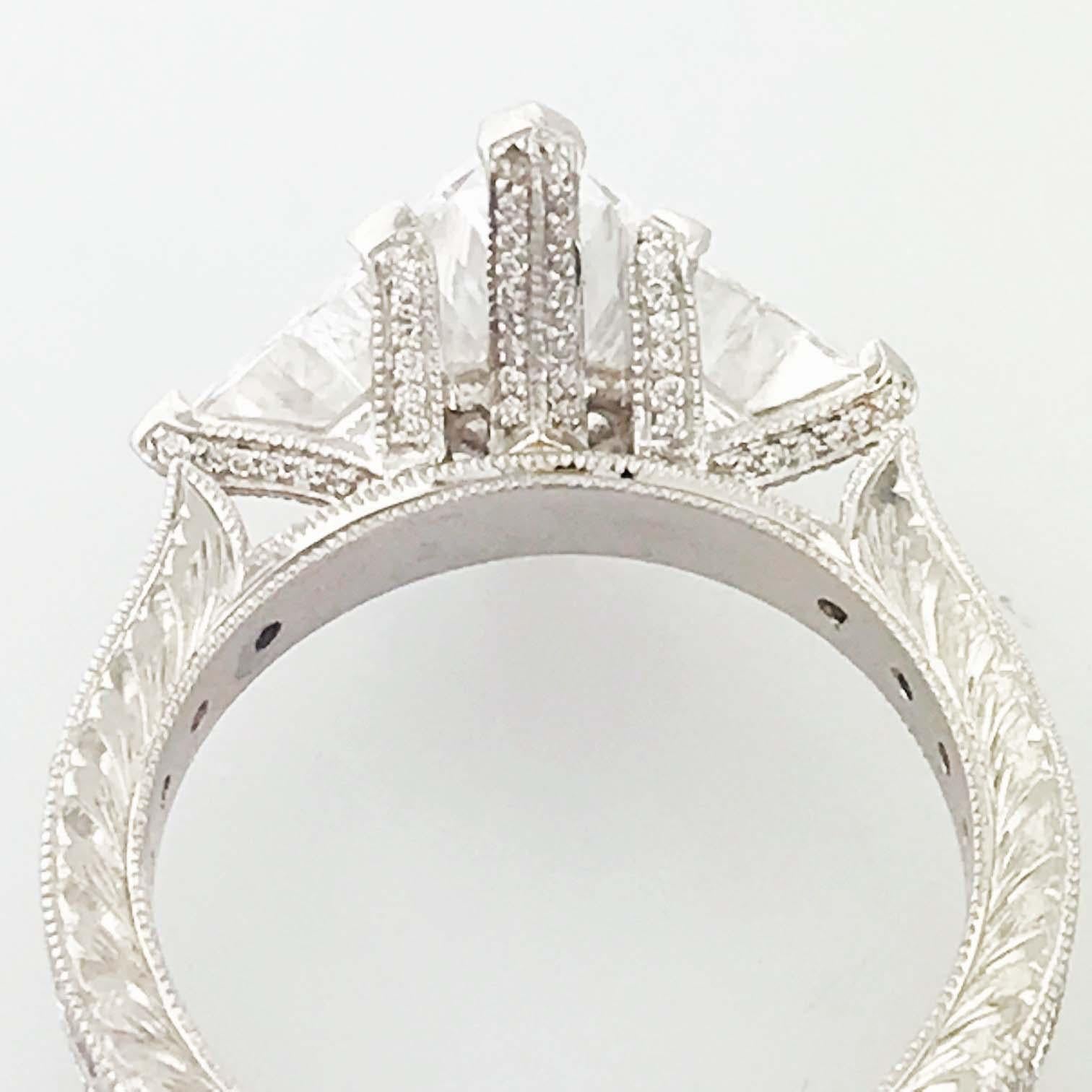 Women's GIA Marquise and Trillion 3.50 Diamond Custom Platinum Three-Stone Ring For Sale