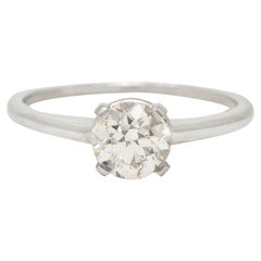 Retro GIA Midcentury 1.07 Carats Diamond Platinum Solitaire Engagement Ring