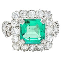 GIA Mid-Century 5.73 Carats Colombian Emerald Cut Diamond Platinum Ring