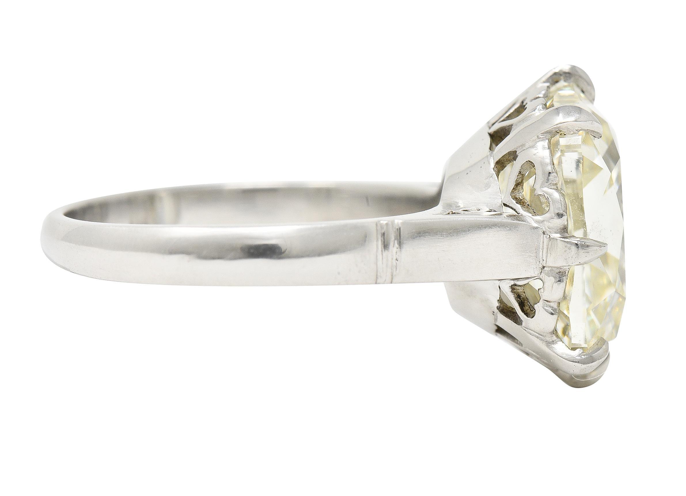 GIA Midcentury 7.70 Ctw Old Mine Cut Diamond Platinum Engagement Ring In Excellent Condition In Philadelphia, PA